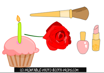 Free Printable Cupcake, Rose and Makeup Props